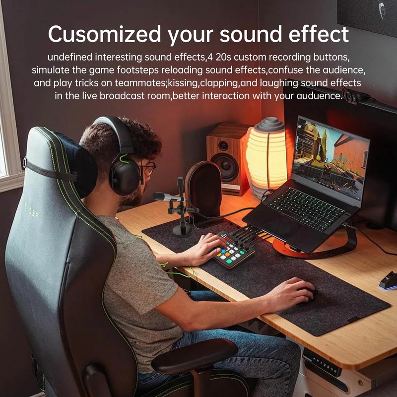 Yinker Gaming Audio Mixer, RGB Audio Interface with 48V Phantom