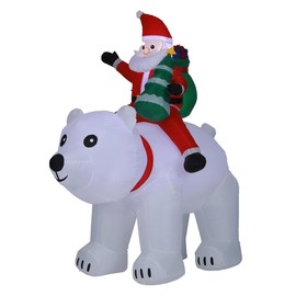 LuxenHome Christmas Inflatables, 6Ft Santa and Polar Bear Inflatable with LED Lights, Inflatable Santa, Holiday Decor, Christmas Blow Up Yard Decorations, Santa Decor Garden