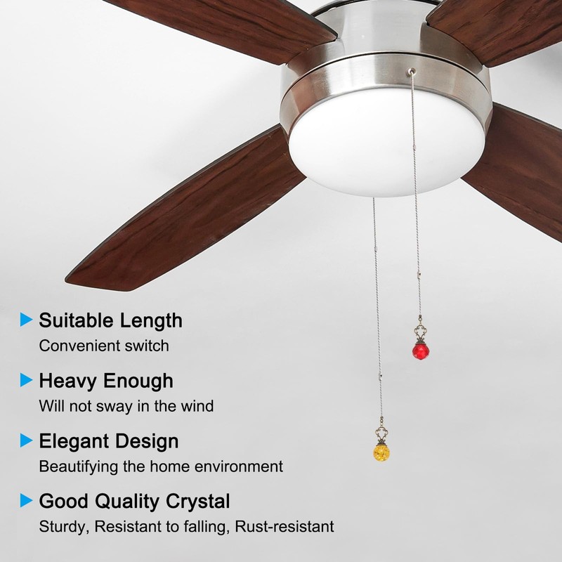 PATIKIL 15" Ceiling Fan Pull Chain, 2 Pcs Crystal Pull