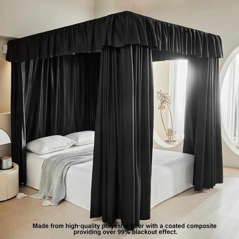 AIKASY Black Thickened Bed Canopy Curtains - Elegant Bedroom Decor