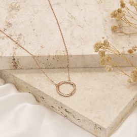 Tuscany Silver Women's Sterling Silver Cubic Zirconia 19.5mm Twisted Circle Necklace Adjustable 42cm/16.5"-46cm/18", Rose gold plated