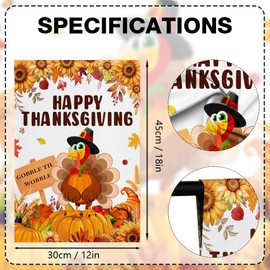 MEHOFOND Fall Happy Thanksgiving Garden Flag, Double Sided for Outside Pumpkin Turkey Gobble Til Wobble Maple Leaves Give Thanks Turkey Seasonal Autumn Yard Decoration 12x18in