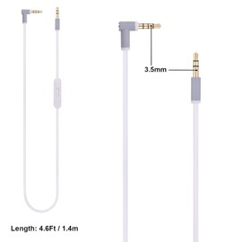 Replacement Solo 4 Audio Cable Cord with Inline Mic and Volume Control Compatible with Beats Headphone Solo/Studio/Pro/Detox/Wireless/Mixr/Executive/Pill HD Sound Quality, Dual 3.5mm Plugs (White)