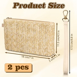 Chihutown 2 Pieces Straw Purse, Womens Straw Clutch Bag, Zipper Wristlet Straw Wallets (Beige)