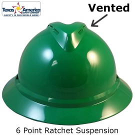 MSA Advance Full Brim Vented Hard hat with 6 pt Ratchet Suspension - Green - Protective Edge