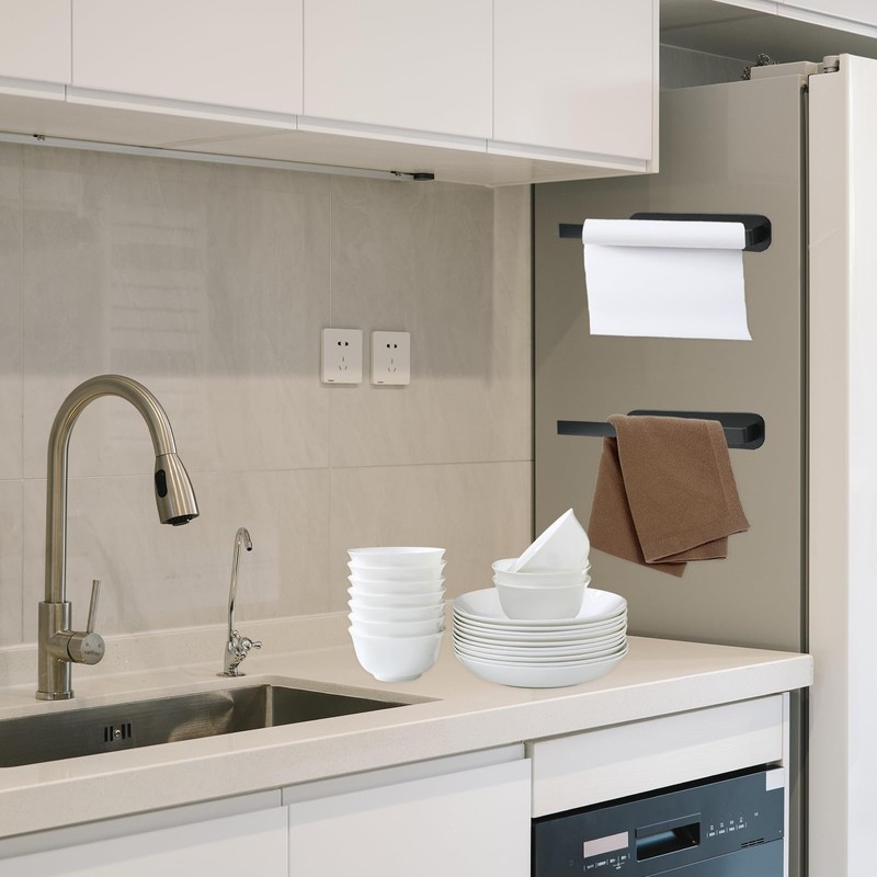 X-BLTU 2 Pcs Black Kitchen Roll Holder Wall Mounted, Magnetic