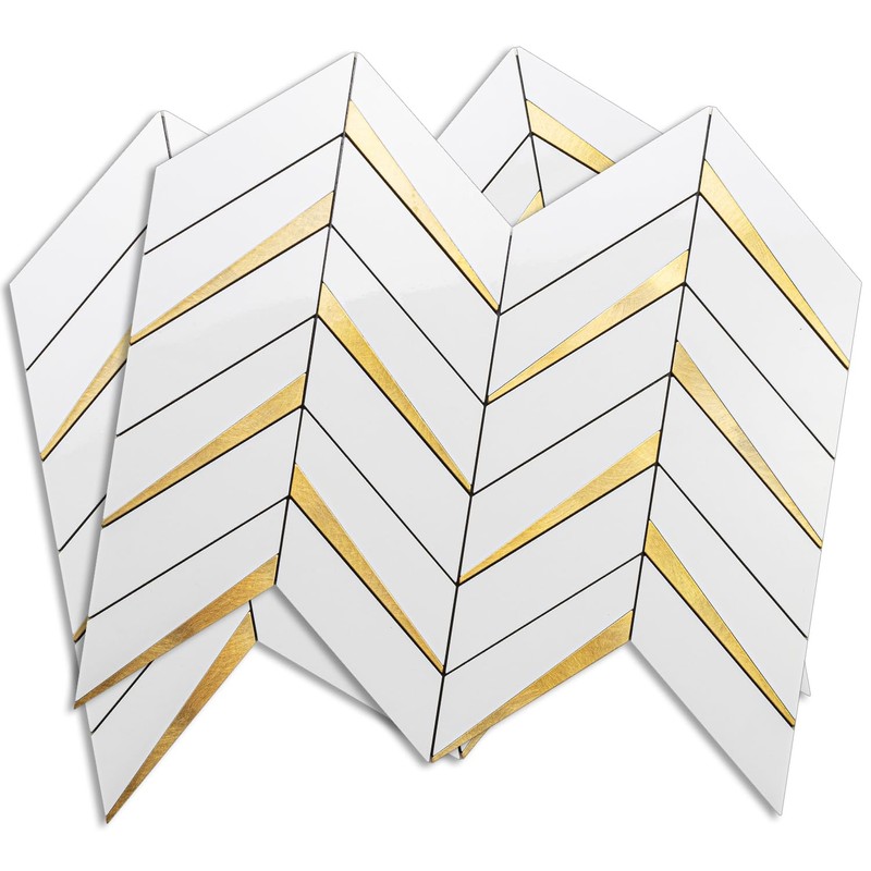 DICOFUN 10-Sheet Herringbone Tile Peel and Stick Backsplash, Polished White