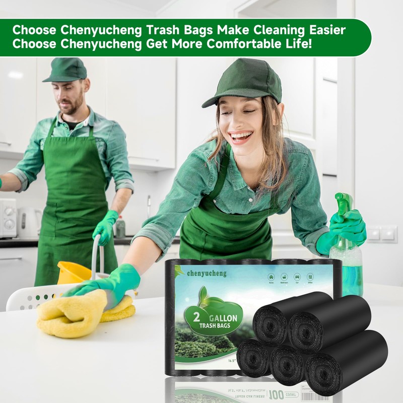 Small Biodegradable Trash-Bags Bathroom 2 Gallon-Black - Mini Garbage Bags