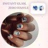 24PCS Blue Flower Stick on Nails – Short Square Shape