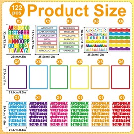 122 Pcs Science Fair Board Supplies 72 Glitter Colorful Pencil Trim Scalloped Borders 36 Presentation Board Subtitle 6 Self Adhesive Project Title 8 Letter Sticker for Classroom Office Decor(Colorful)