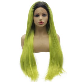 Iwona Long Straight Ombre Dark Roots Mint Green Synthetic Lace Front Hair Wig Heat Resistant