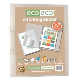 eco-eco A4 95% Recycled Presentation 22mm Spine 2 Ring Binder Clear, eco112