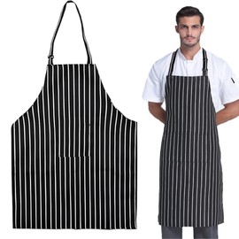 2 Pcs Adjustable Aprons, Chef Aprons with Pocket for Men Women, Black & White Striped Kitchen Aprons, Cooking Apron Adjustable Chef Bib Aprons for Home Kitchen Restaurant Bistro BBQ Painting,Housework