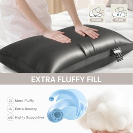 PAJEO Bed Pillows for Sleeping, Pillows Standard Size Set of 2, Breathable & Skin-Friendly with High-Loft Fiber Fill, Side, Back or Stomach Sleepers(Black)