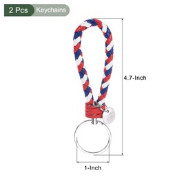 YOKIVE 2 Pcs Braided Leather Keychains with Stainless Steel Key Ring Sleeve, Home PU Keys Ring Woven Decorating Lanyard Straps (Red White Sapphire Blue)