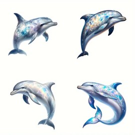 4-in-1 Opal Dolphin PVC Vinyl Car Decals Stickers Waterproof Self-Adhesive Decals for Cars, Laptops, Trucks, Motorcycles Wall Window Luggage Scratch Cover Door Decor Sticker