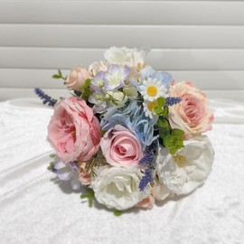 JoyKnotique 8.6 Inch Wedding Bouquets for Bride Bridesmaid, Pink Artificial Roses Flowers, Bridal Bouquets for Wedding Prom