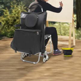 Art Cart, Rolling Art Cart, Folding Art Cart, Portable Rolling Chair with Drawing Storage Bag, Suitable for Grocery Shopping, Mall Shopping, Leisure Travel, Outdoor Painting (Black)
