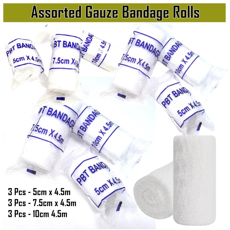 Individually Wrapped Guaze Bandage Rolls Pack of 9Pcs with 3