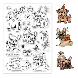 GLOBLELAND Transparent Stamp with French Bulldog, Dogs, Animals, Puppies, Words, Transparent Rubber Seal Stamp, Dog and Friend, Rubber Stamp for DIY, Scrapbooking, 6.3 x 4.33 inches