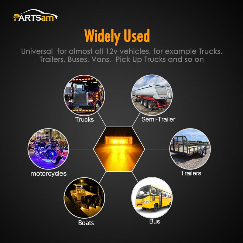 Partsam 4x Waterproof Amber/Red 4LED Side Marker Light for Trailer