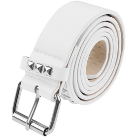 Elerevyo Women's Belts Square Beads Rivets Inlay Punk Style Decorative Belt for Dresses Skirt 115x3.3cm/45.3x1.3 White