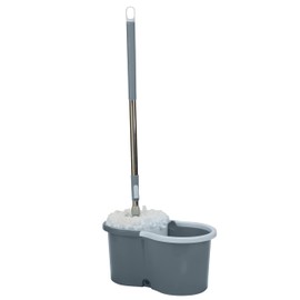 Simplify Self Wringing Spinner Mop | 1 Bucket with Spinning Mechanism | 2 Microfiber Heads | 360 Head mop| Household Cleaning | Extendable Mop Head | Grey