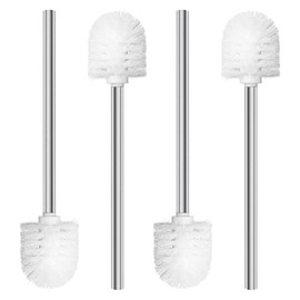 Toilet Brush with Stainless Steel Handle, 7.5 cm Diameter, Set of 4, Replaceable Brush Head, White