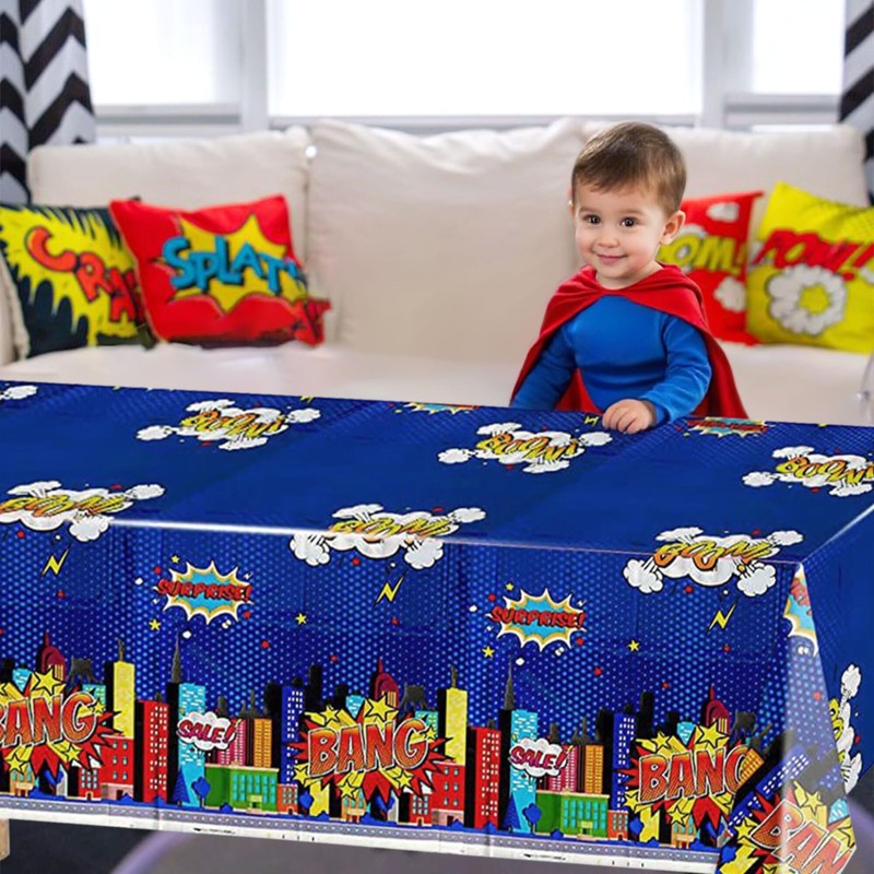Roaring Good Time Superhero Birthday Party Tablecloth Super Theme Hero