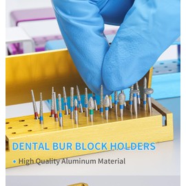 HOYIKI 30 Holes Dental Bur Blocks Autoclavable Disinfection Diamond Burs Drill High Speed Block Aluminum Opening Box Dentist Tool (Silver+Blue)