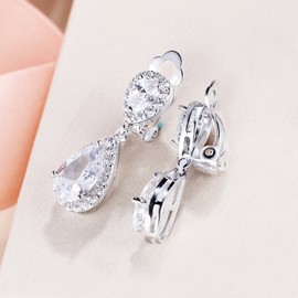 EVER FAITH Wedding Teardrop Earrings Clear Full Cubic Zirconia Silver-Tone Clip-on