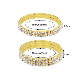 PENTA ANGEL Rhinestone Bracelets for Women 2Pcs Stretch Sparking Stackable Crystal Tennis Jewelry Bangle for Bridal Wedding Birthday Party Favor (Gold)
