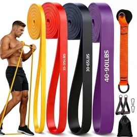 Resistance Bands Set with Door Anchor or Pro Handles, Odourless TPE Pull-Up Exercise Bands, 4.5mm Heavy Duty Snap-Proof Stretch Bands for Women & Men, Portable Home Gym Band, Pro Workout Fitness Band