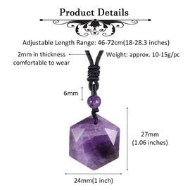 Nupuyai Amethyst Cryatal Star of David Hexagram Pendant Necklace for Men Women, Healing Stone Amulet Pendant with Adjustable Cord
