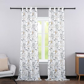 Leeva Farmhouse Patterned Bedroom Curtains 2 Panels Set, Bird Living Room Curtains 84 Inches Long, Grommet Linen Look Window Treatments for Nursery, 42 x 84, Grey