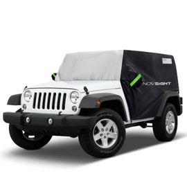 NOVSIGHT Cab Cover for Jeep Wrangler 2 Doors - 2007-2025 CJ, TJ, JK, JL, All Weather Half Car Covers for Wrangler 2 Door with 3 Straps Anti-UV Windproof Rain-Proof Auto Cover with Storage Bag