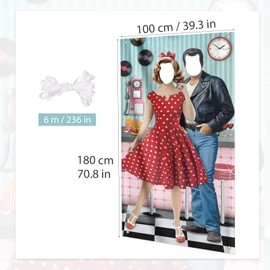 COLOFALLA Vintage Party Photo Requisten Decoration 50s Photo Wall Photo Background Disco Photo Wall Decoration Vintage Retro Photo Props Banner for Door Wall Dance Evening 100 x 180 cm with Rope