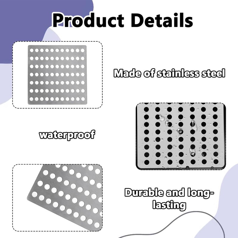Stainless Steel Drain Cover, 5.9 x 5.9 Inch, Waterproof Mesh