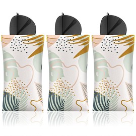 ZAXMEY 3 Pack Squeeze Leather Sunglasses Pouch - Portable Spring Storage Glasses Pouch Holder,Abstract leaf