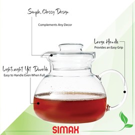 Simax Glass Teapot For Stovetop, Glass Tea Kettle For Stove Top, Tea Pots For Stove Top, Stovetop & Microwave Safe Kettles, Clear Glass Tea Pot With Spout for Tea Party, 1.5 Quart/ 6 Cup Teapots