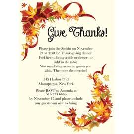 50 Custom "Give Thanks" Leaves Themed Thanksgiving Invitations with Envelopes