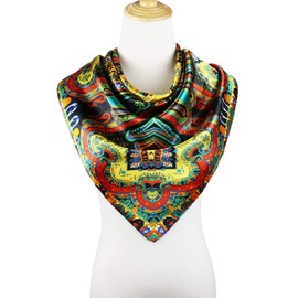 vabovin 35" Ladies Satin Square Silk Like Hair Scarves and Wraps Headscarf for Sleeping (Geometric Cashew Design)