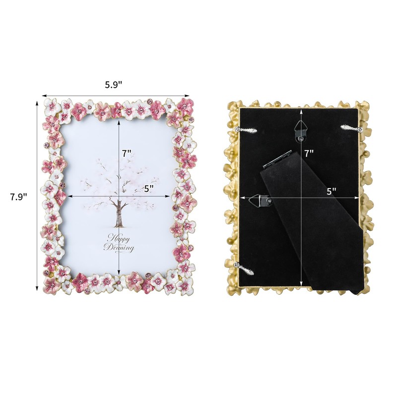 SWTHONY 5x7 Pink Floral Picture Frame Unique Memorial Photo Frame