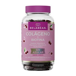 Belabear Gomitas Sin Azúcar de Colágeno + Biotina, Adicionadas con Inositol, Vitamina A, C Y D Y Ácido Fólico, Sabor Cereza