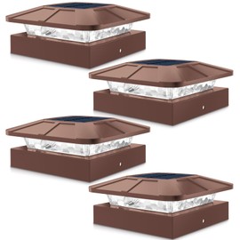 Peasur 4x4in Solar Post Cap Lights Outdoor with 3 Modes, 4 Packs Brown Fence Light Solar Powered Waterproof for Wood/Vinyl Posts for Deck Yard Garden Patio Outside