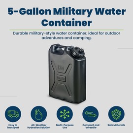 Scepter Military Water Container for Camping/Emergency/Off-Road, 5 Gallon, Black