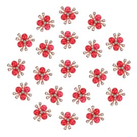 PATIKIL 20PCS Pearl Flower Buttons, Rhinestone Pearl Flower Buttons Embellishments Faux Pearl Rhinestone Buttons Flat Back Brooch for Jewelry Making Crafts Wedding Clothes Bag, Red