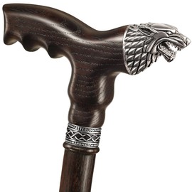 Asterom Handmade Walking Cane for Men and Women - Direwolf - Fashionable Wolf Head Cane - Stylish Wood Walking Stick