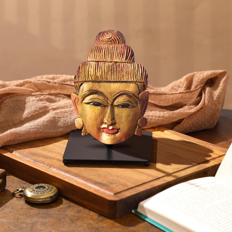 RattanView 2 Pcs Black Metal Base for Sculptures Mask Display