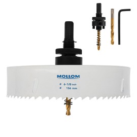 Mollom (156mm | 6-1/8") HSS M42 with 8% Cobalt BI-Metal Hole Saw with 2 Pilot Drill Bits & Arbor Smooth Cutting for PVC,Drywall,Wood,Plastic,Gypsum Board,Rubber